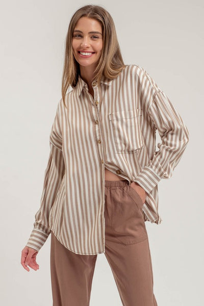 Stripe Collared Button Down Long Sleeve Shirt