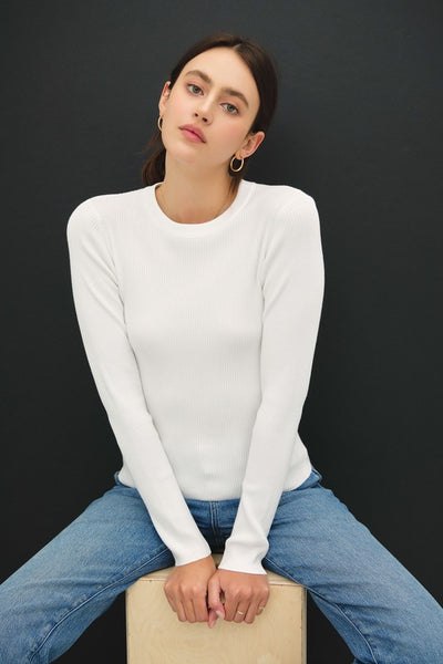 Classic Crewneck Long Sleeve Rib Sweater Top