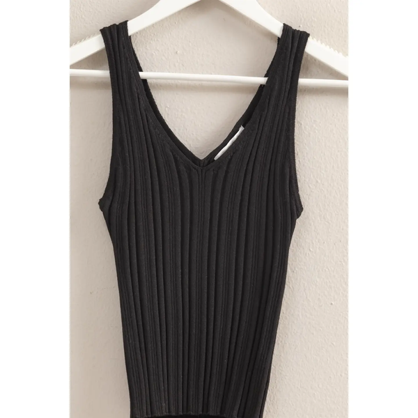Sleeveless V Neck Snug Fit Knit Top