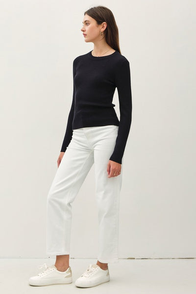 Classic Crewneck Long Sleeve Rib Sweater Top