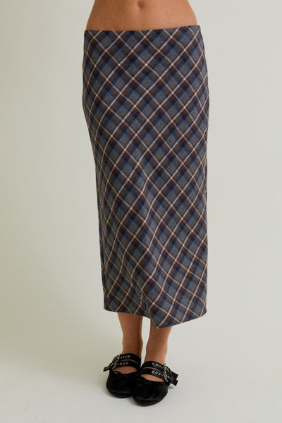 Low Waist Plaid Midi Skirt