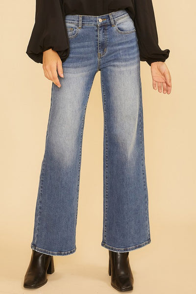 Stretch High Rise Wide Leg Denim Jeans