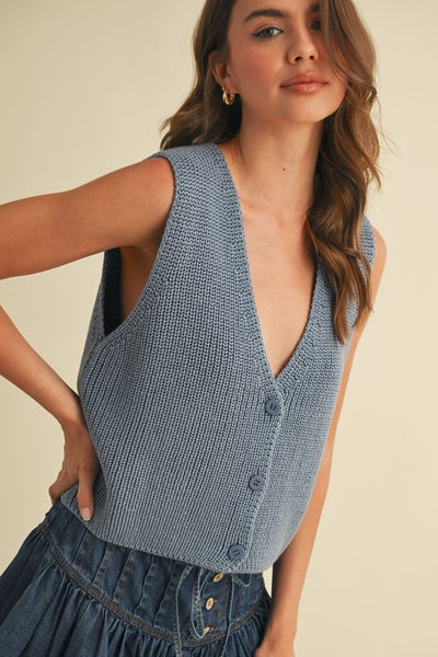 Button Front Sweater Vest
