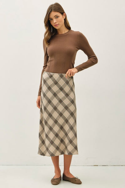 Ruther Plaid Print Midi Skirt