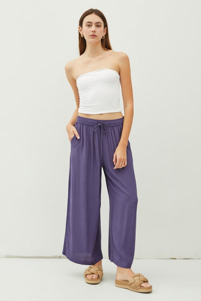 Drawstring Wide Leg Crop Pants