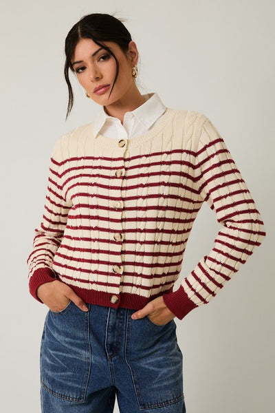Stripe Cable Sweater Cardigan