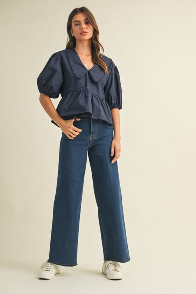 Puff Sleeve Collar Top