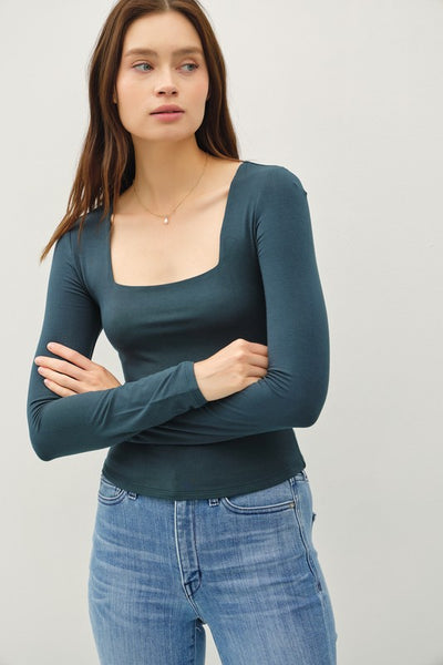 Basic Square Neck Long Sleeve Top (Three Colours)