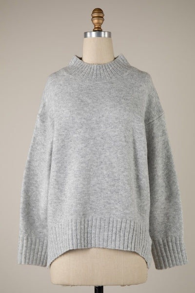 Ribbed Trim Mock Neck Sweater Top