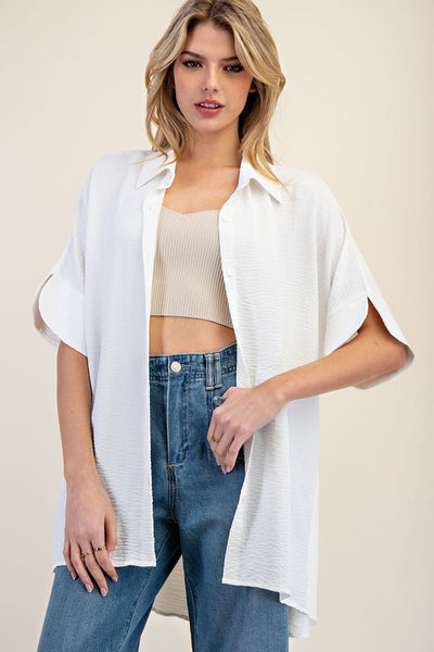 Short Sleeve Button Down Blouse Top