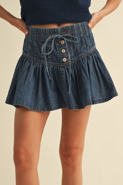 Denim Pintuck Mini Skirt