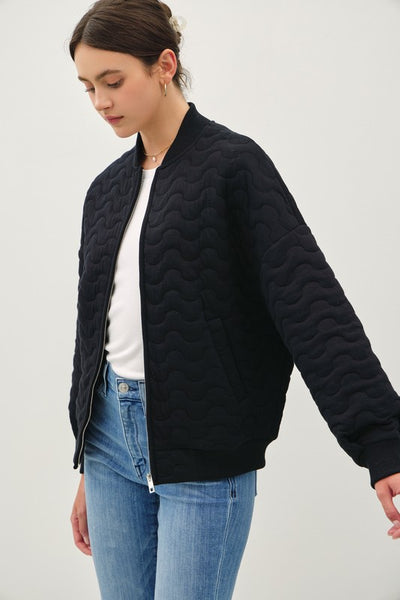 Wave Quilted Bomber Jacket