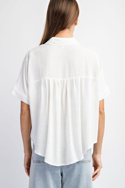 Button Front Crop Blouse Top