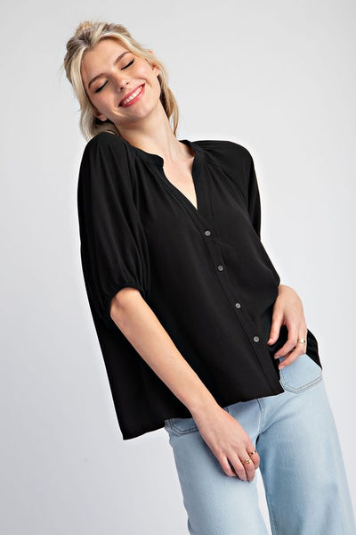 Half Sleeve Button Down Blouse Top