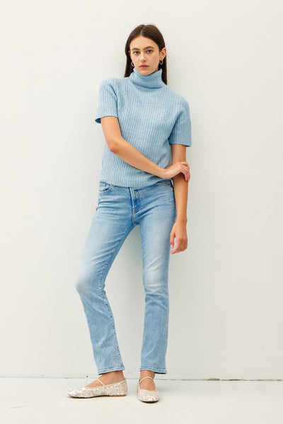 Wool Blend Turtleneck Short Sleeve Sweater