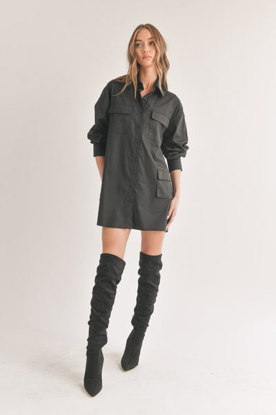 Button Down Tunic Shirt With Front Pockets