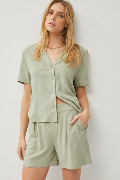High Rise Linen Blend Pleated Trouser Shorts