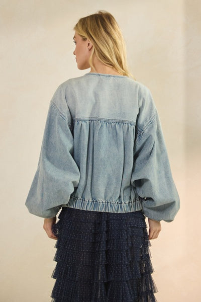 Tiered Ruched Denim Jacket