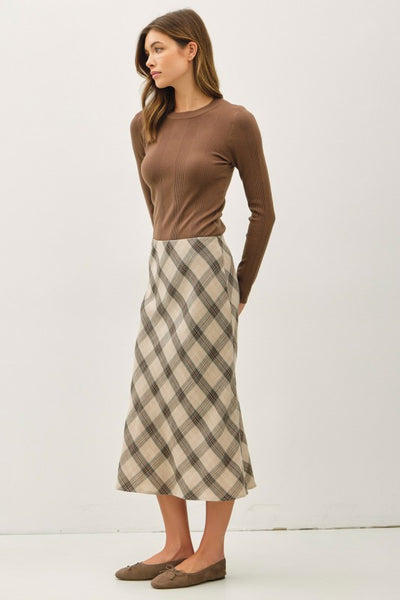 Ruther Plaid Print Midi Skirt