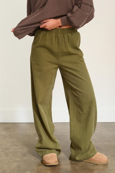 Elastic High Waist Wide Leg Pants