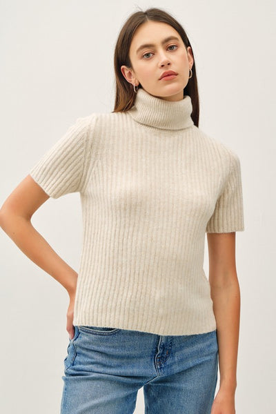 Wool Blend Turtleneck Short Sleeve Sweater