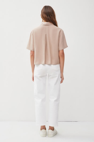 Boxy Crop Button Down Short Sleeve Shirt