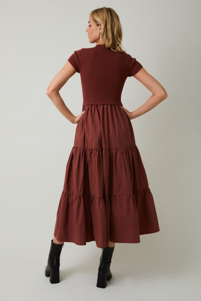 Mock Neck Mixed Tiered Dress