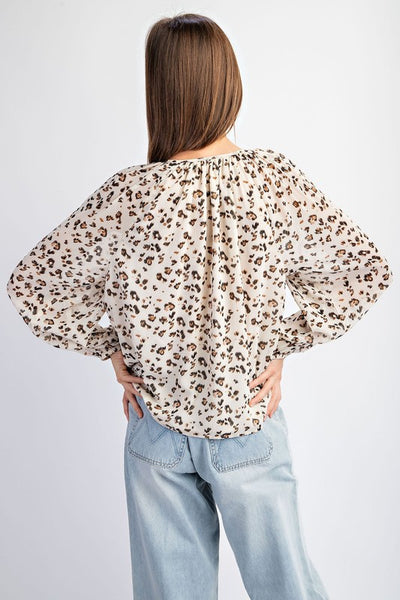 Leopard Printed Long Sleeve Blouse Top