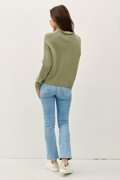 Chunky Raw Edge Mock Neck Sweater