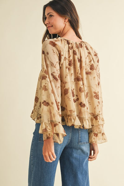 Floral Ruffle Chiffon Blouse