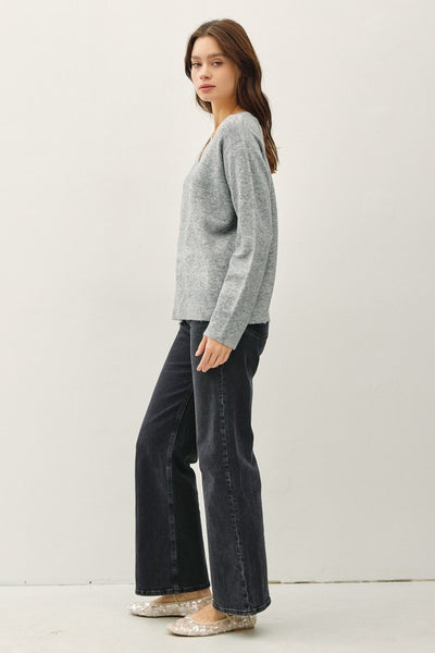 Wool Blend Relaxed V Neck Sweater
