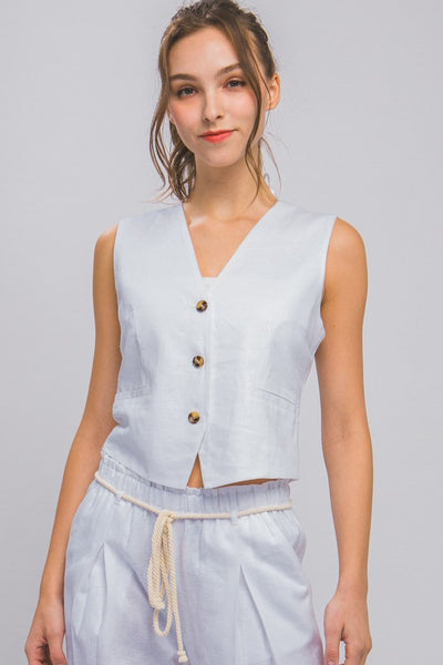 Linen Button Down Vest Top