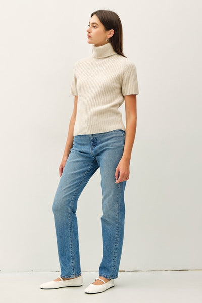 Wool Blend Turtleneck Short Sleeve Sweater