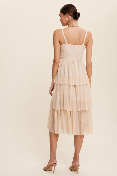 Tiered Pleated Midi Dress
