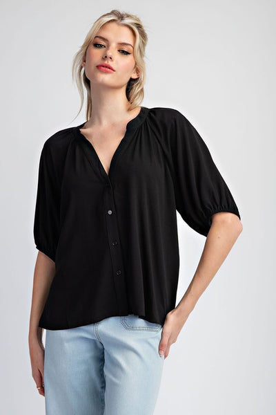 Half Sleeve Button Down Blouse Top