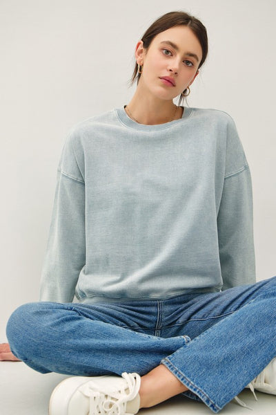 Cropped Acid Wash Crew Neck