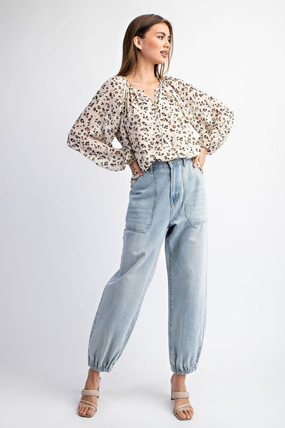 Leopard Printed Long Sleeve Blouse Top