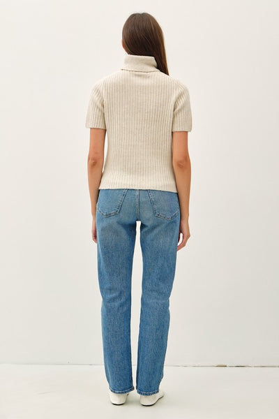 Wool Blend Turtleneck Short Sleeve Sweater