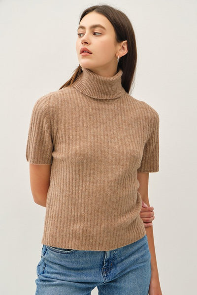Wool Blend Turtleneck Short Sleeve Sweater