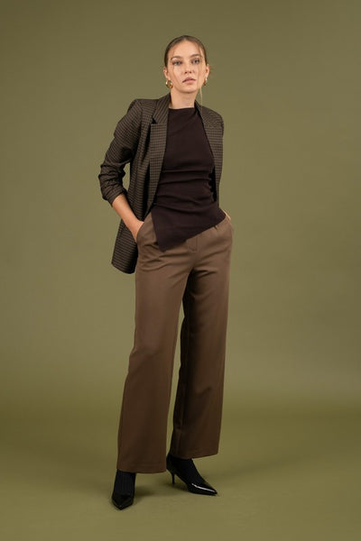 Plaid Ruched Sleeve Blazer