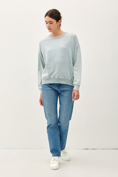 Cropped Acid Wash Crew Neck