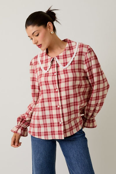 Collar Button Down Plaid Shirt