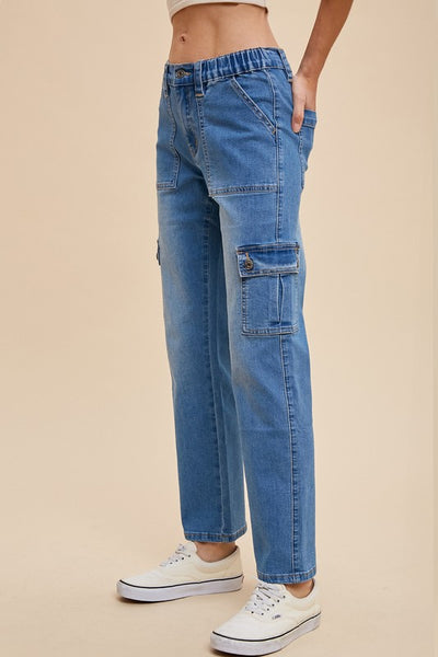 Lyocell Stretch High Rise Cargo Denim Jeans