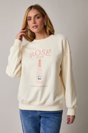 Graphic Rosé Fleece Sweater