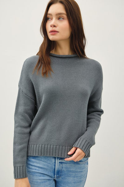 Chunky Raw Edge Mock Neck Sweater