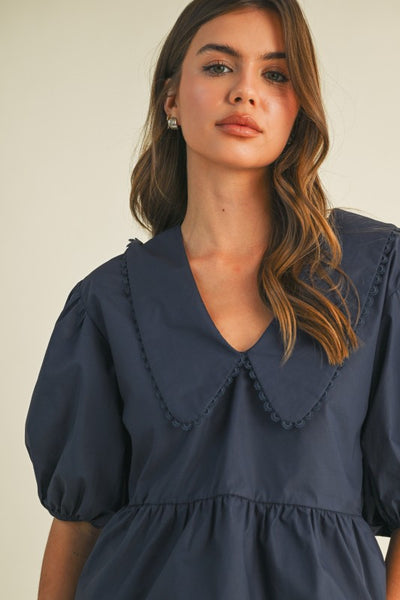 Puff Sleeve Collar Top