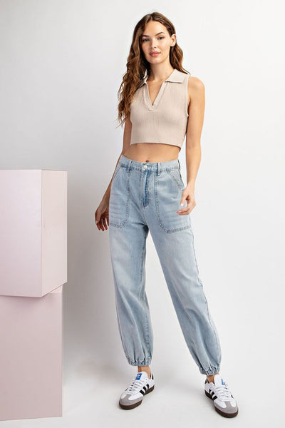 Sleeveless Collar Crop Top