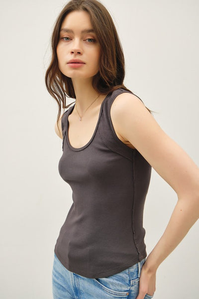 Ribbed Raw Seam Tank