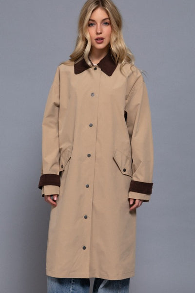 Contrast Collar Trench Coat