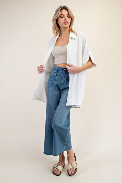 Short Sleeve Button Down Blouse Top